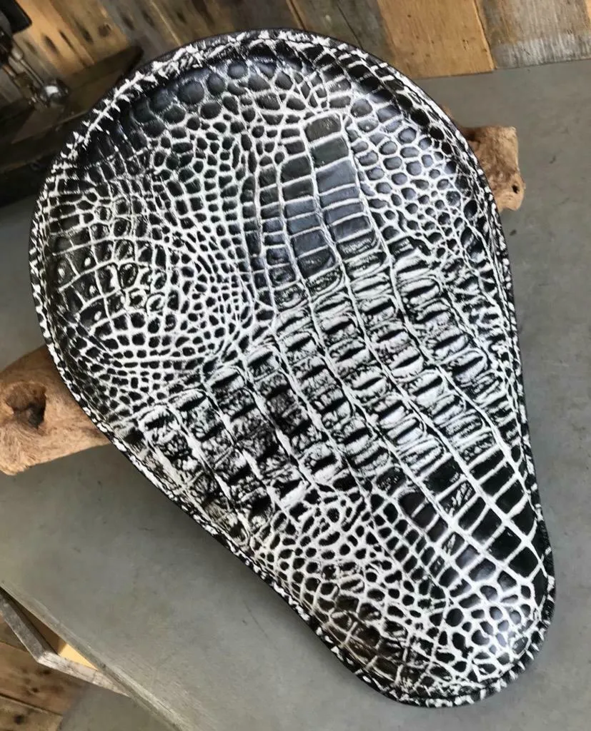 10x13 Black White Alligator Seat Chopper Bobber Harley Sportster Honda Yamaha