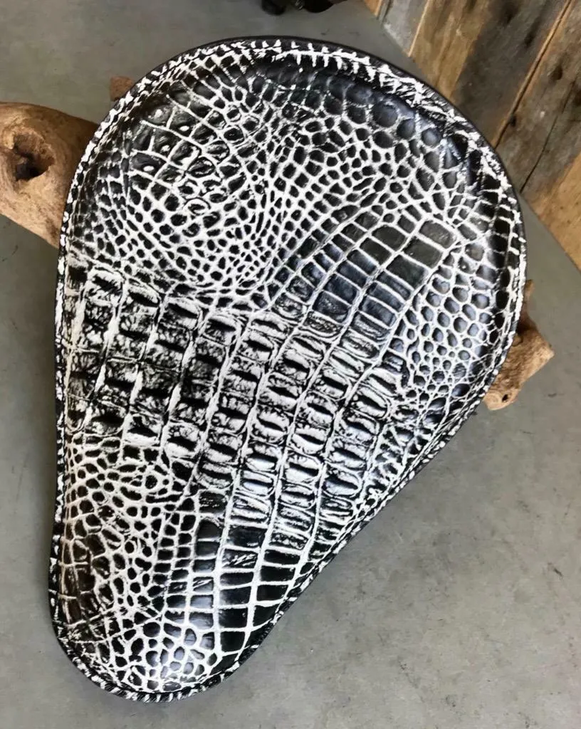 10x13 Black White Alligator Seat Chopper Bobber Harley Sportster Honda Yamaha
