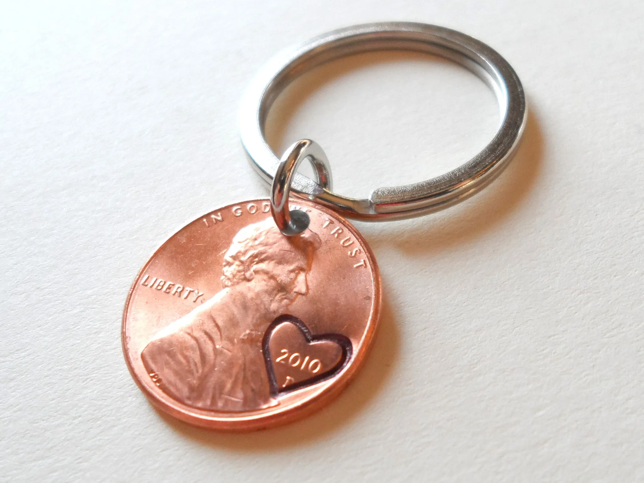 12 Year Anniversary Gift • 2010 Penny Keychain w/ Hand Stamped Heart Around Year by Jewelry Everyday