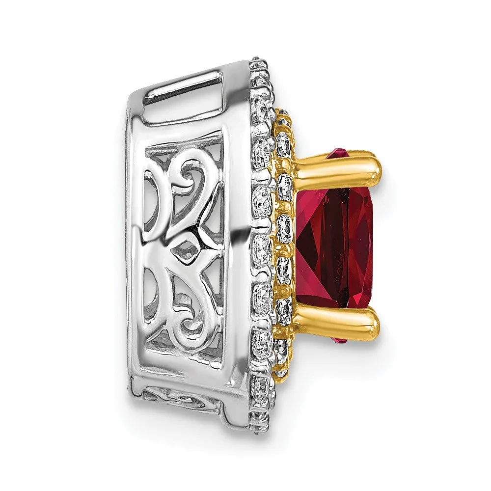 14k Two-Tone Lab Grown Diamond & Created Ruby Pendant