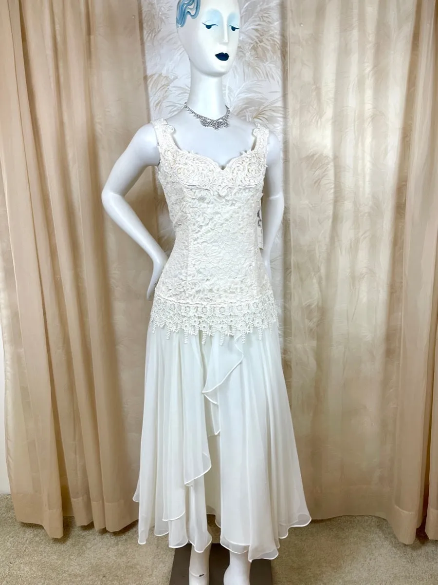 1980's Jessica McClintock Lace Top Formal Dress