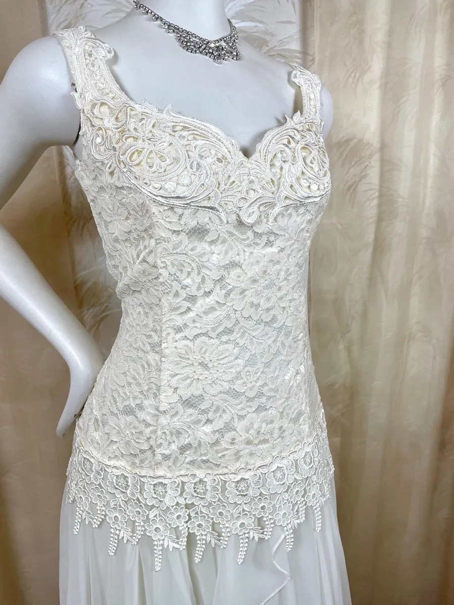 1980's Jessica McClintock Lace Top Formal Dress