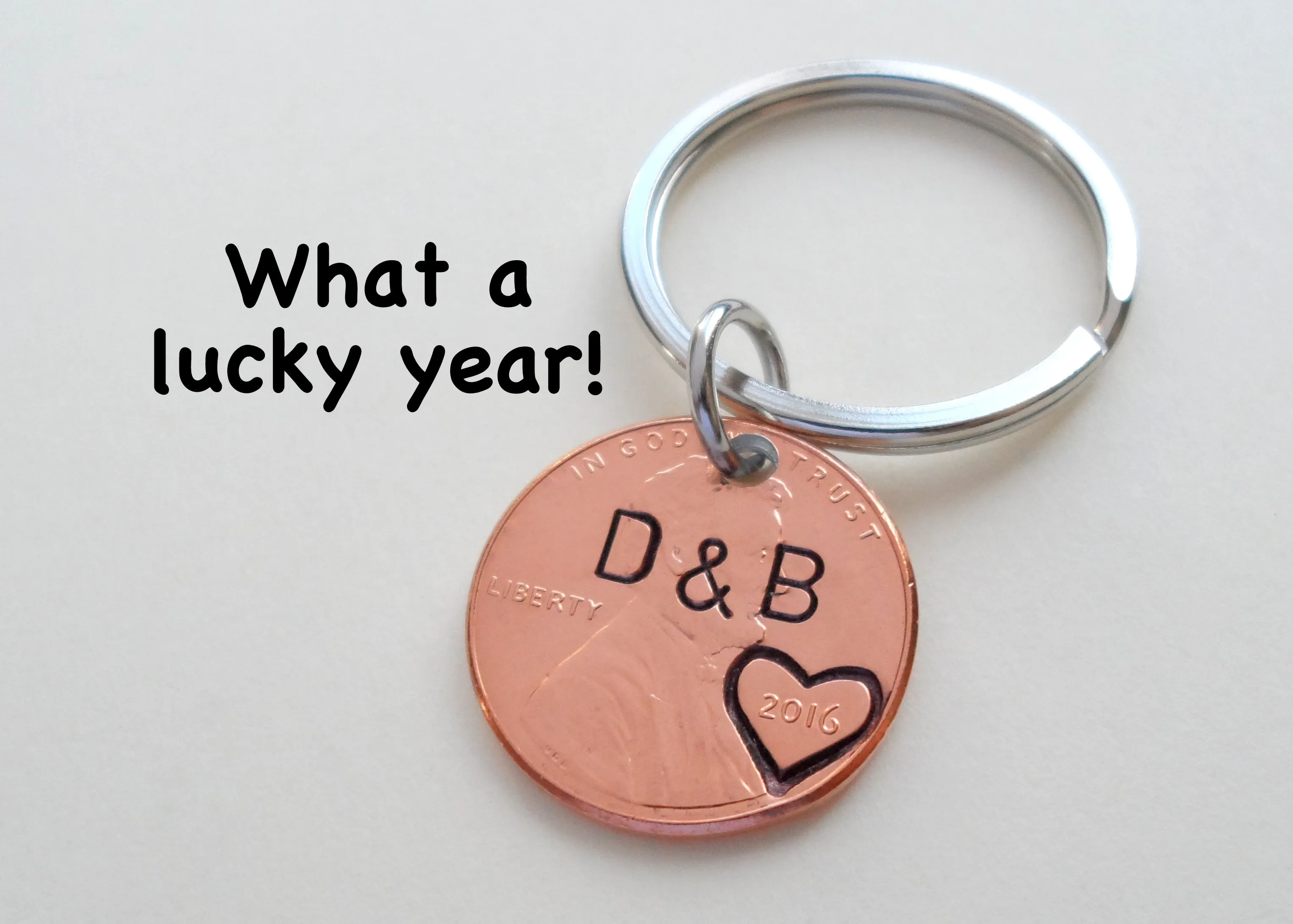 2000 Penny Keychains with Engraved Heart Around Year; 25 Year Anniversary Gift, Couples Keychain