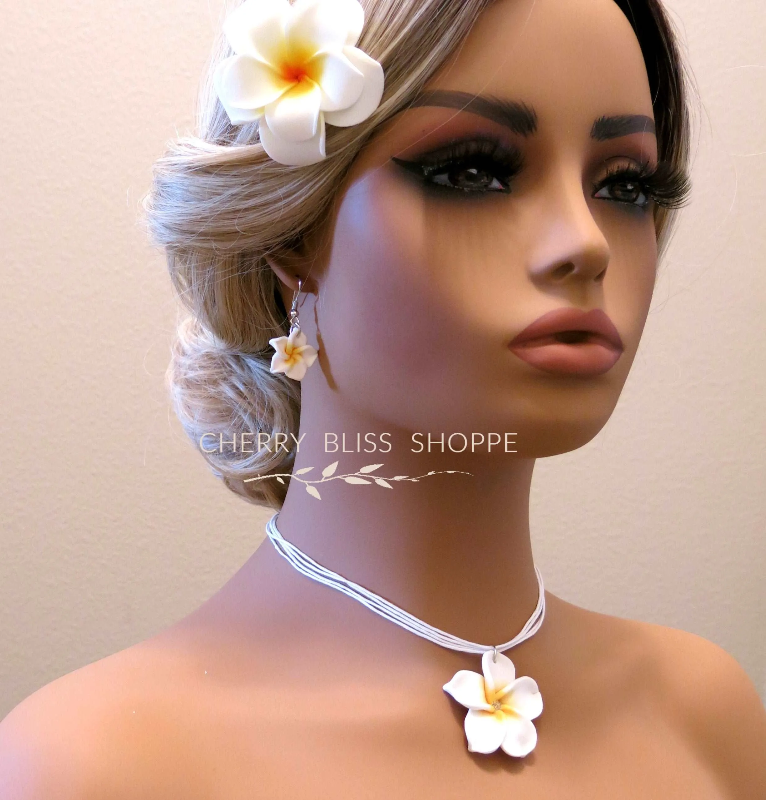 3 PC Double Layer Plumeria Hair Clip Set, White Hawaii Flower Hairclips, Floral Beach Hairpin Headpiece