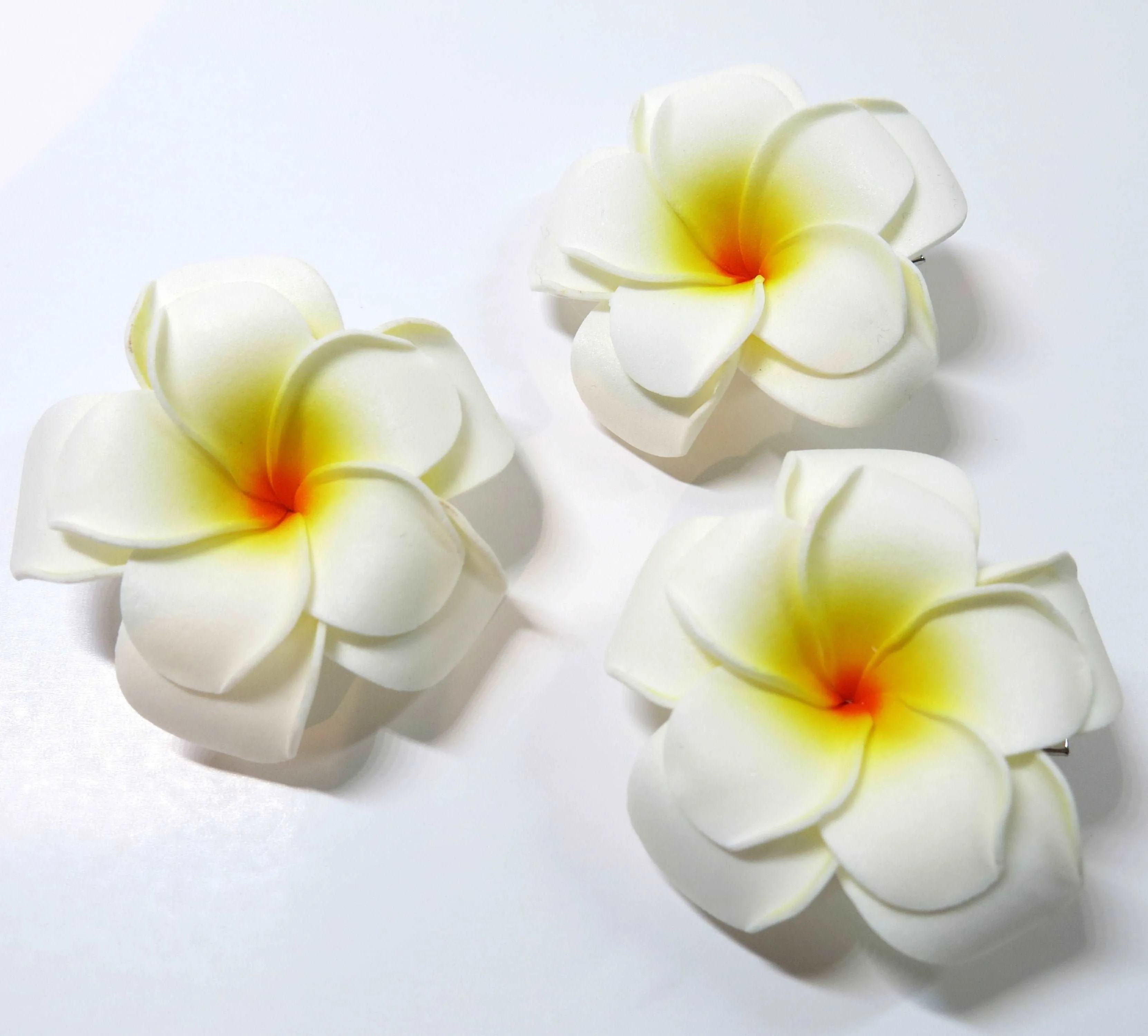 3 PC Double Layer Plumeria Hair Clip Set, White Hawaii Flower Hairclips, Floral Beach Hairpin Headpiece