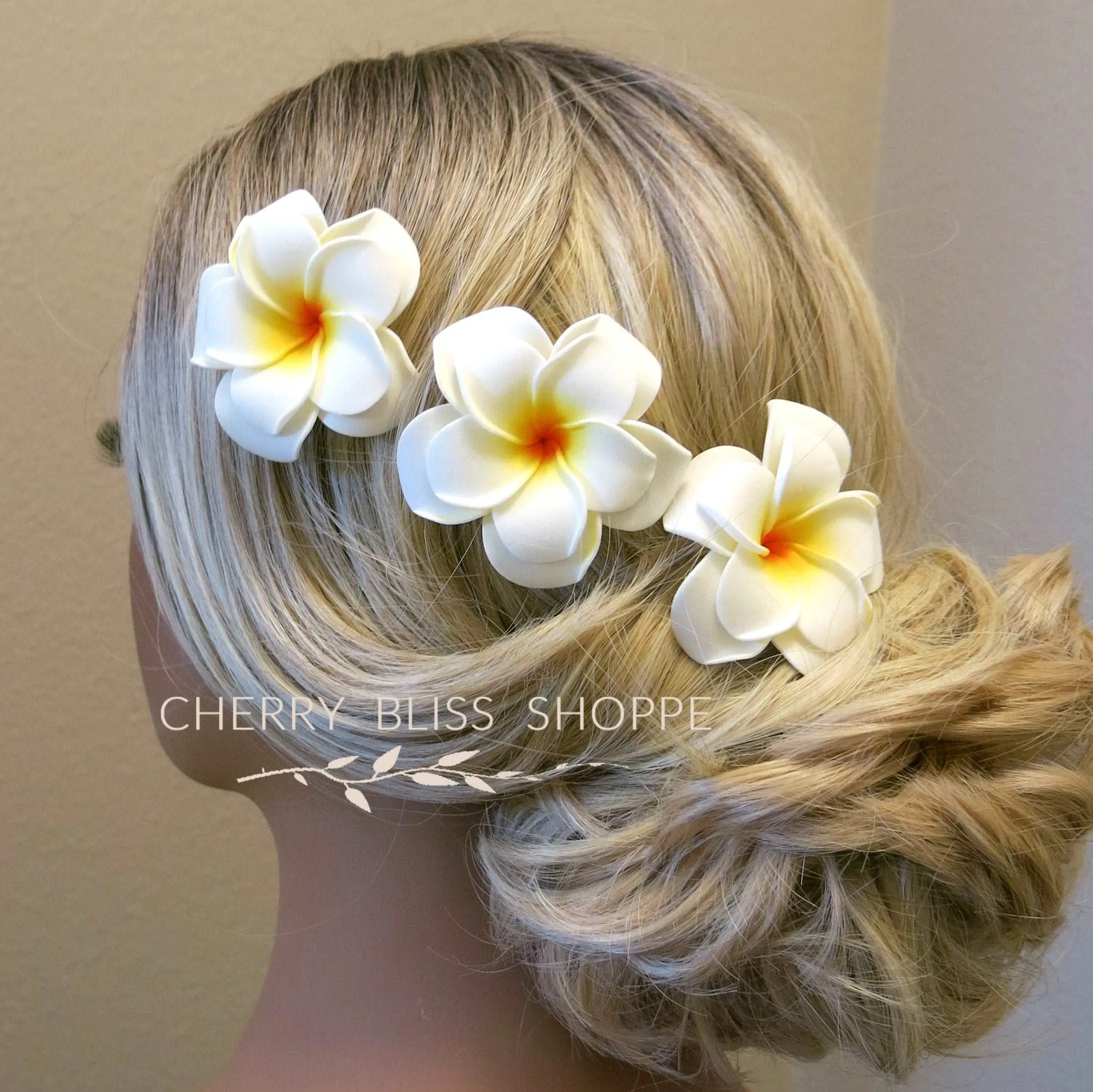 3 PC Double Layer Plumeria Hair Clip Set, White Hawaii Flower Hairclips, Floral Beach Hairpin Headpiece