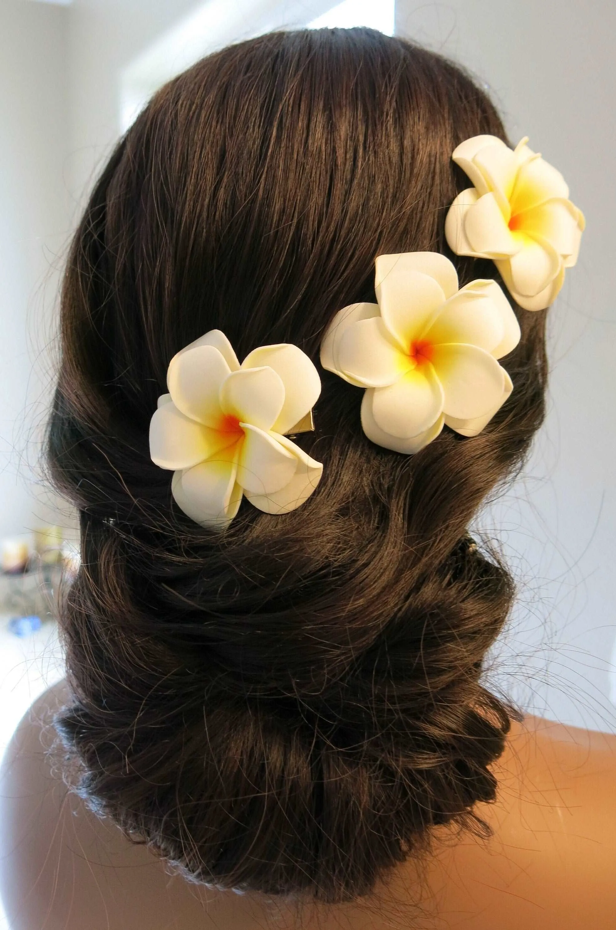 3 PC Double Layer Plumeria Hair Clip Set, White Hawaii Flower Hairclips, Floral Beach Hairpin Headpiece