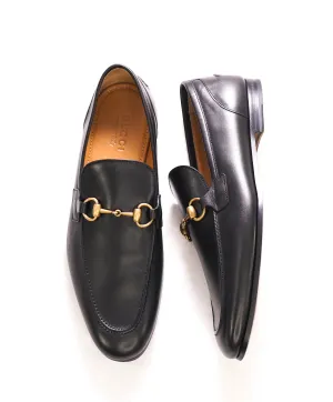 $920 GUCCI - "JORDAAN" Black/Gold ICONIC Horsebit Leather Loafers - 9.5 US (9G)