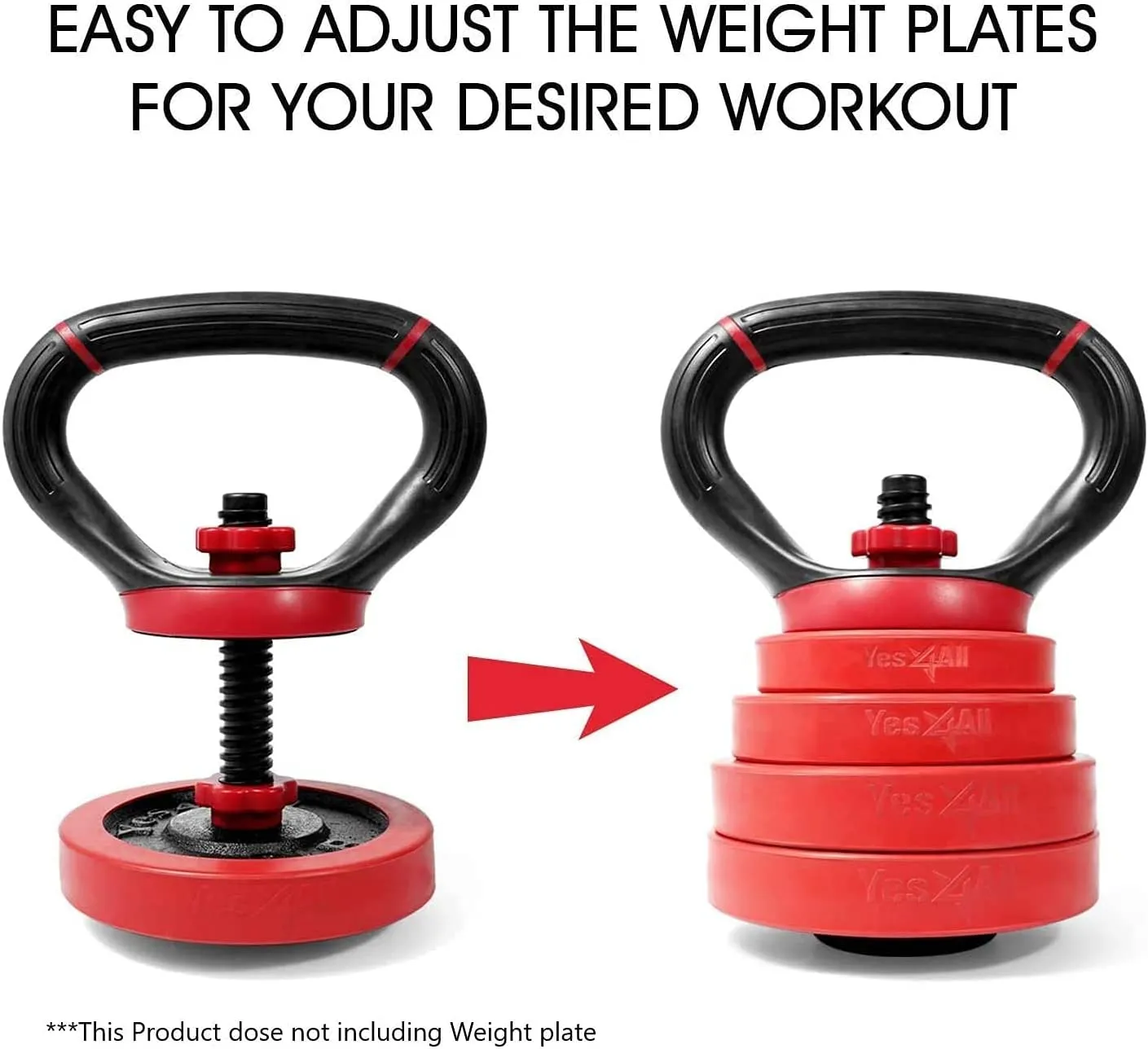 Adjustable Kettlebell Handle, Red Color, Pair