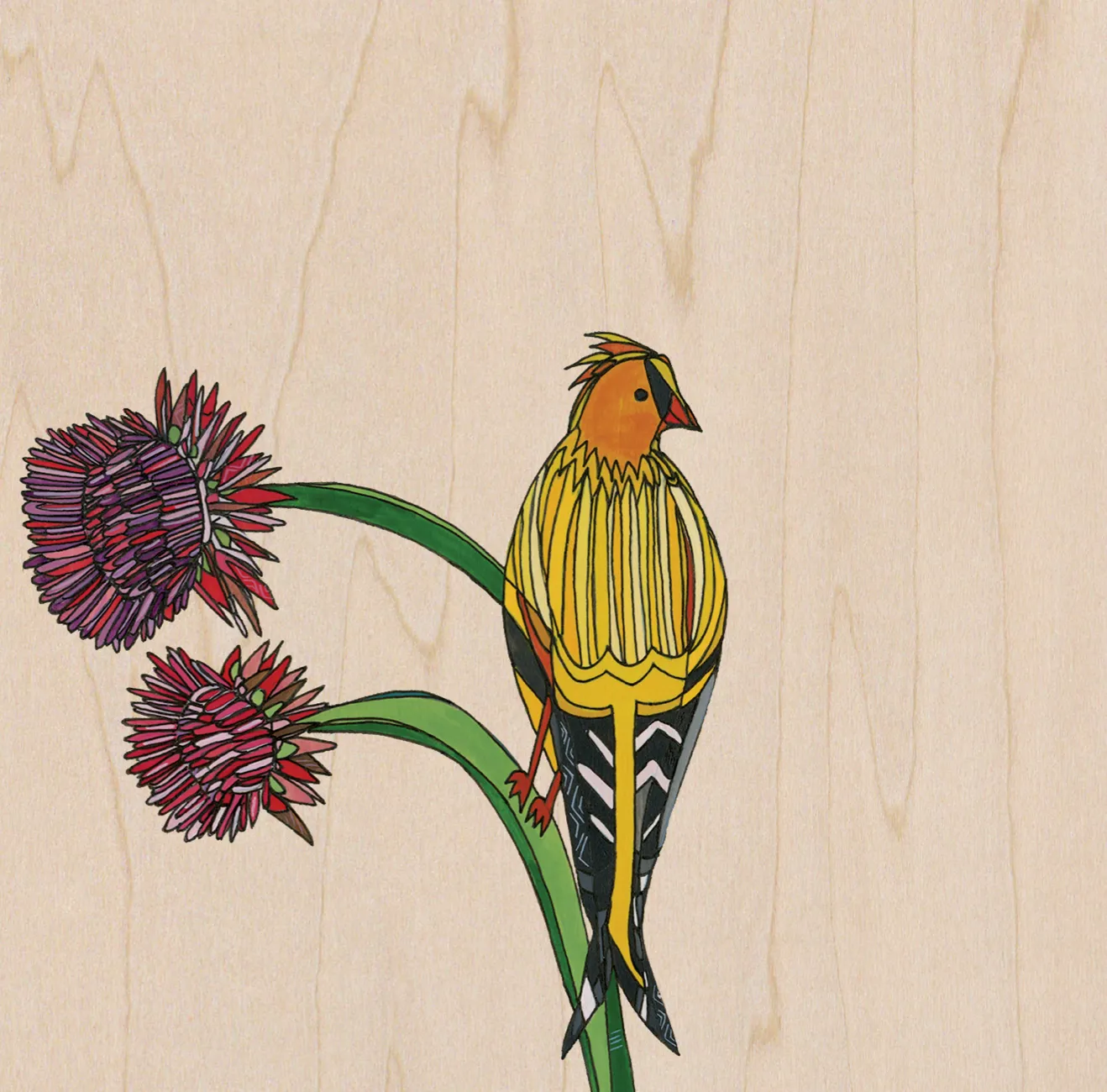American Goldfinch and Thistle  | Trucker Hat | 100% Grey Twill Brim and Aqua Mesh