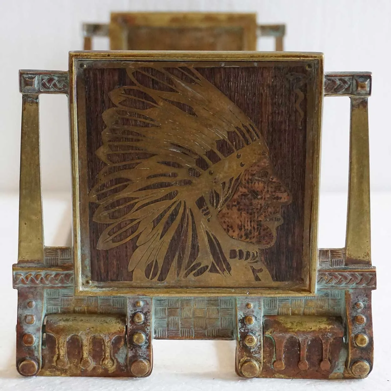 American H. L. Judd Company Brass and Wood Native American Indian Chief Folding Book Slide