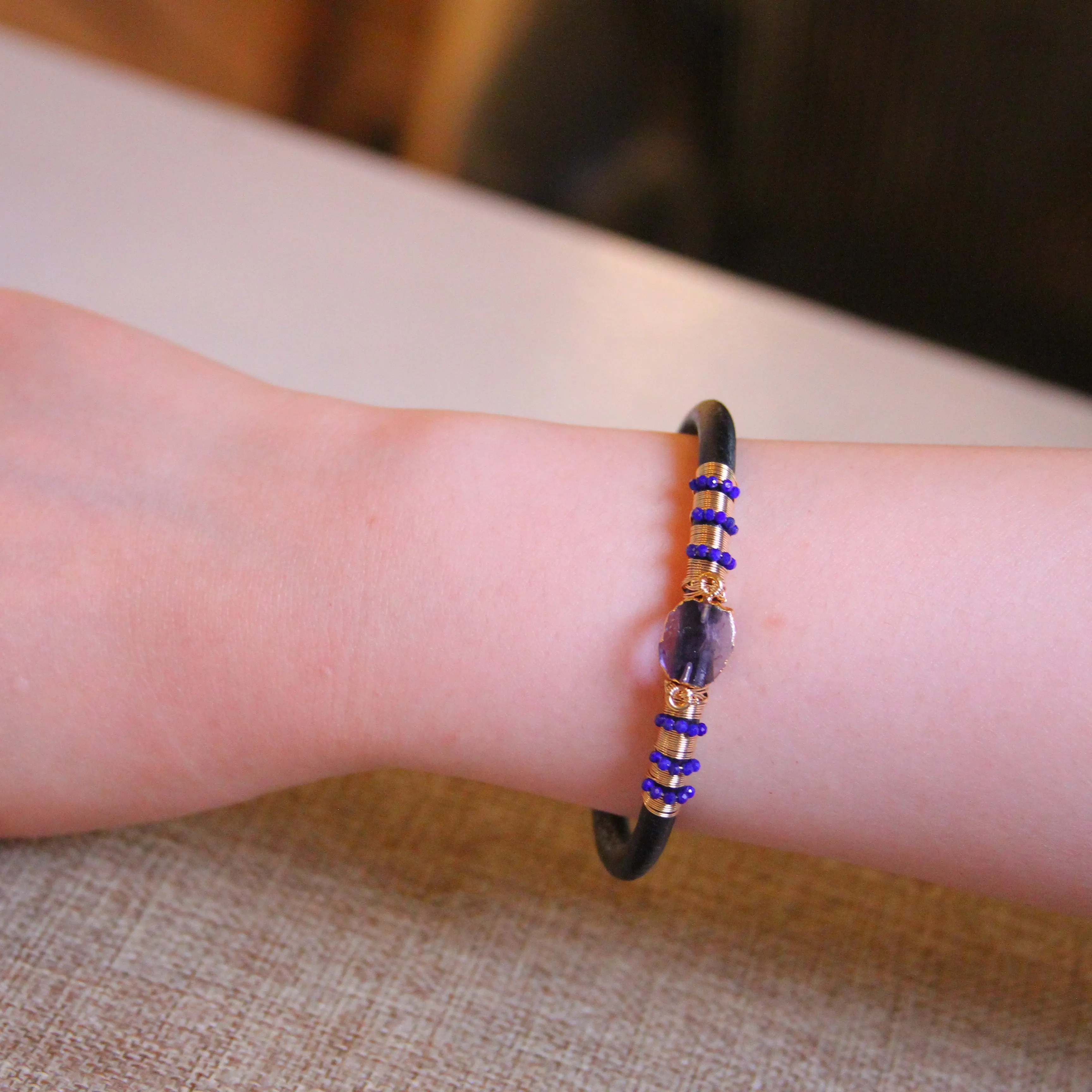 Amethyst Single Leather Bracelet