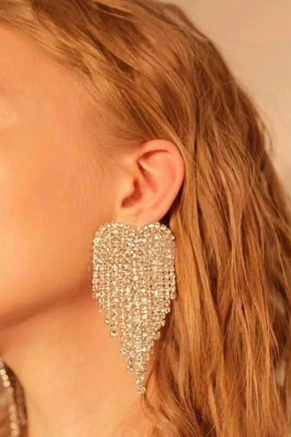 Angel Heart Rhinestone Drop Earrings