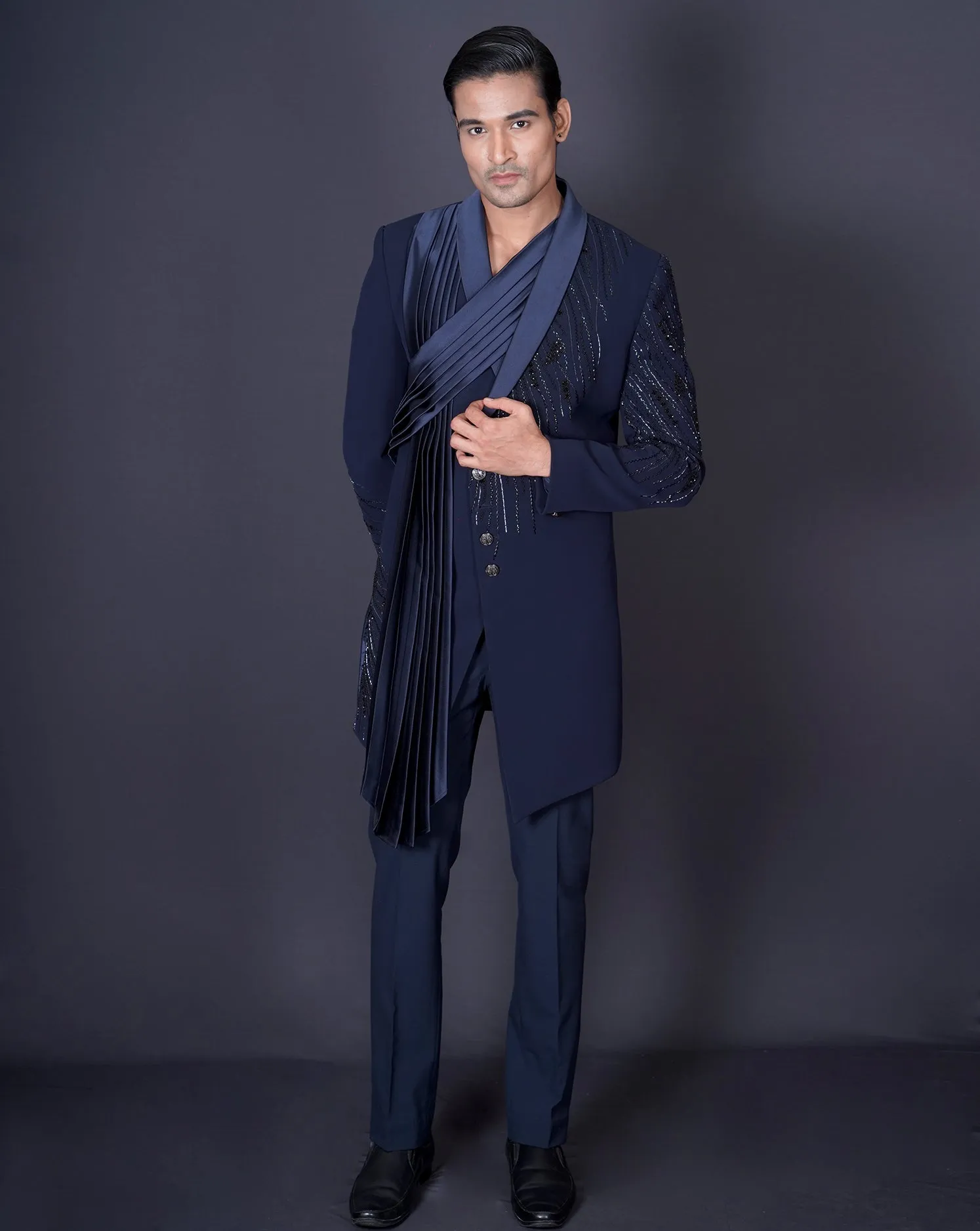 Asymmetrical Blue Bandhgala