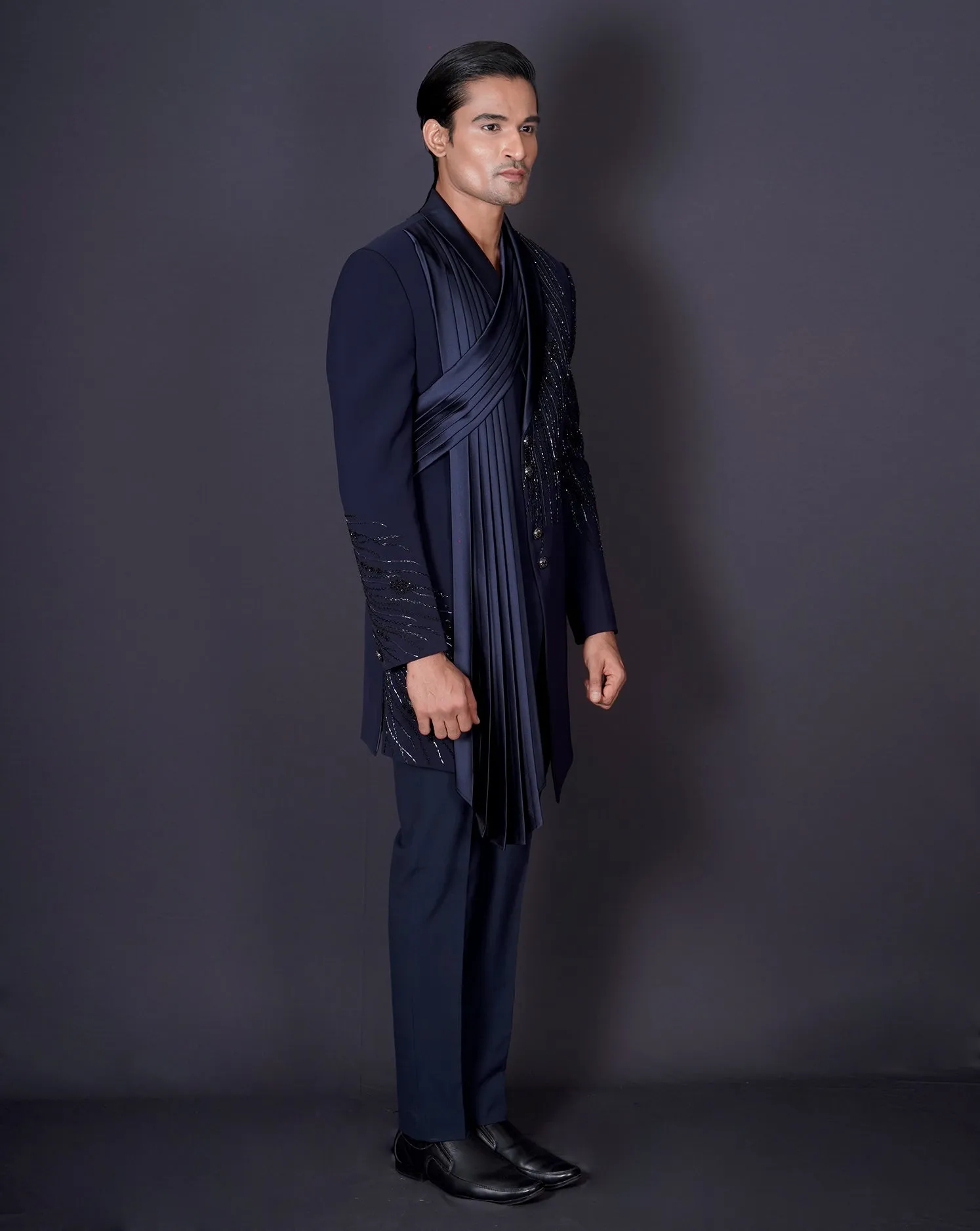 Asymmetrical Blue Bandhgala