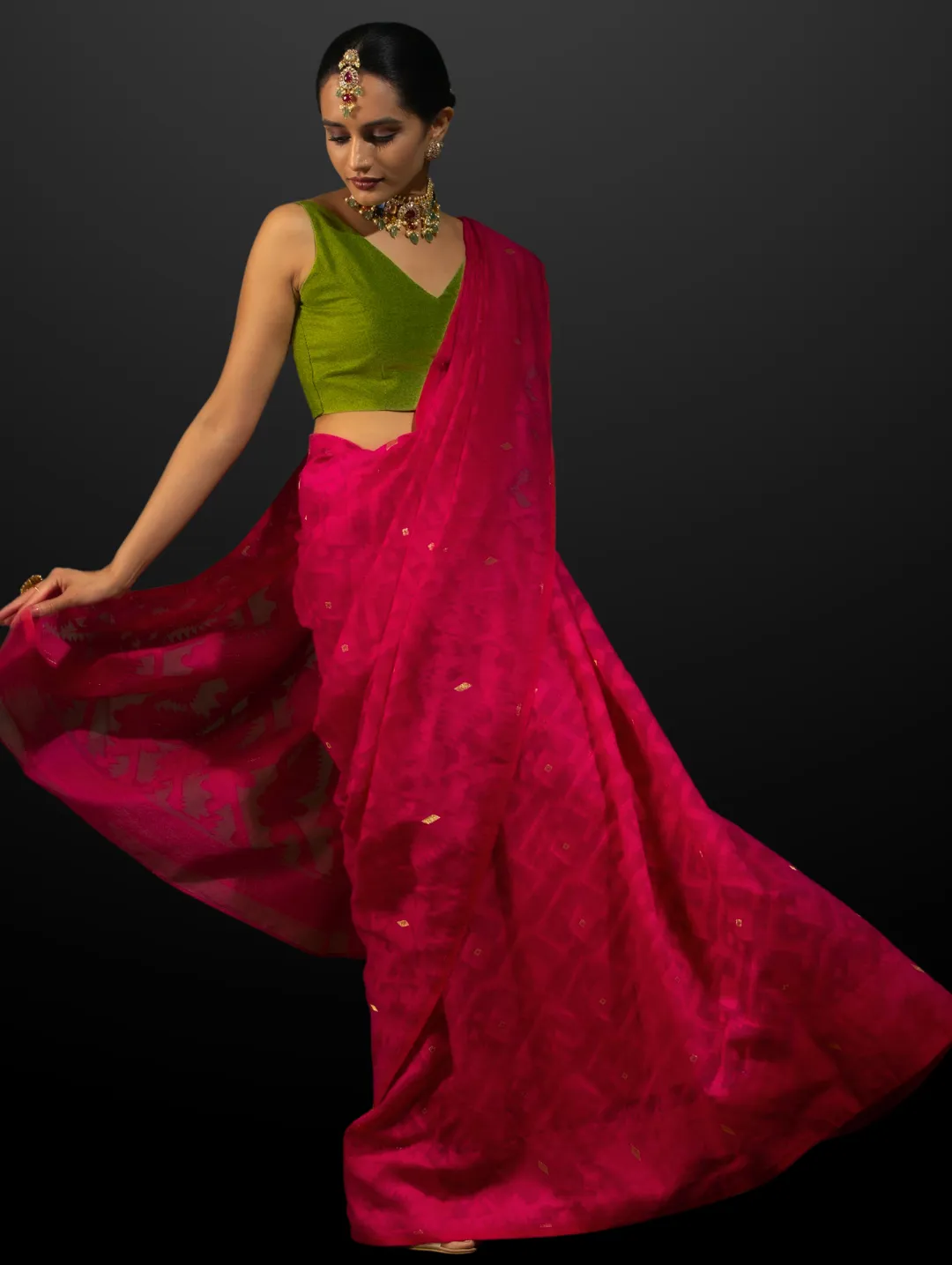 Authentic Aishwarya Pink Jamdani Cotton Saree