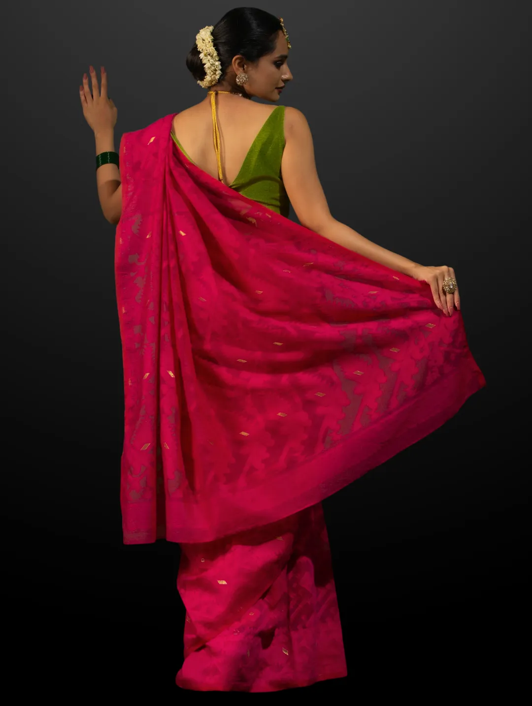 Authentic Aishwarya Pink Jamdani Cotton Saree