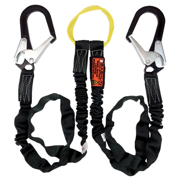 Bashlin - Twin leg tubular nylon climbing lanyard with nylon loop, two large aluminum ladder snaphooks and shock absorbing core