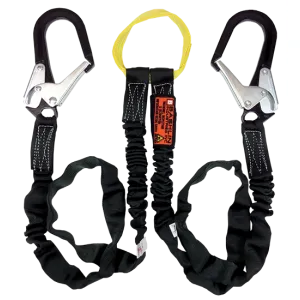 Bashlin - Twin leg tubular nylon climbing lanyard with nylon loop, two large aluminum ladder snaphooks and shock absorbing core