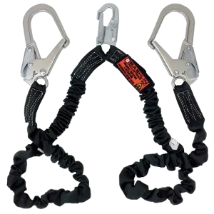 Bashlin - Twin leg tubular nylon climbing lanyard with nylon loop, two large steel ladder snaphooks and shock absorbing core