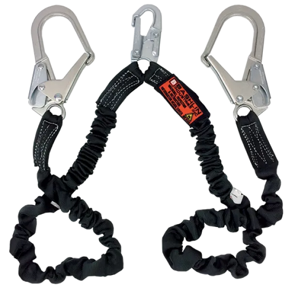 Bashlin - Twin leg tubular nylon climbing lanyard with nylon loop, two large steel ladder snaphooks and shock absorbing core