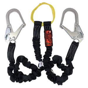 Bashlin - Twin leg tubular nylon "stretch" climbing lanyard with nylon loop, two large steel ladder snaphooks and shock absorbing core
