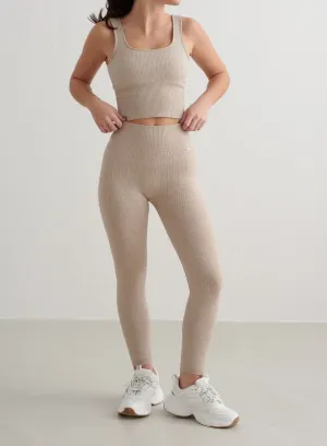 Beige Melange Ribbed Seamless Petite Tights