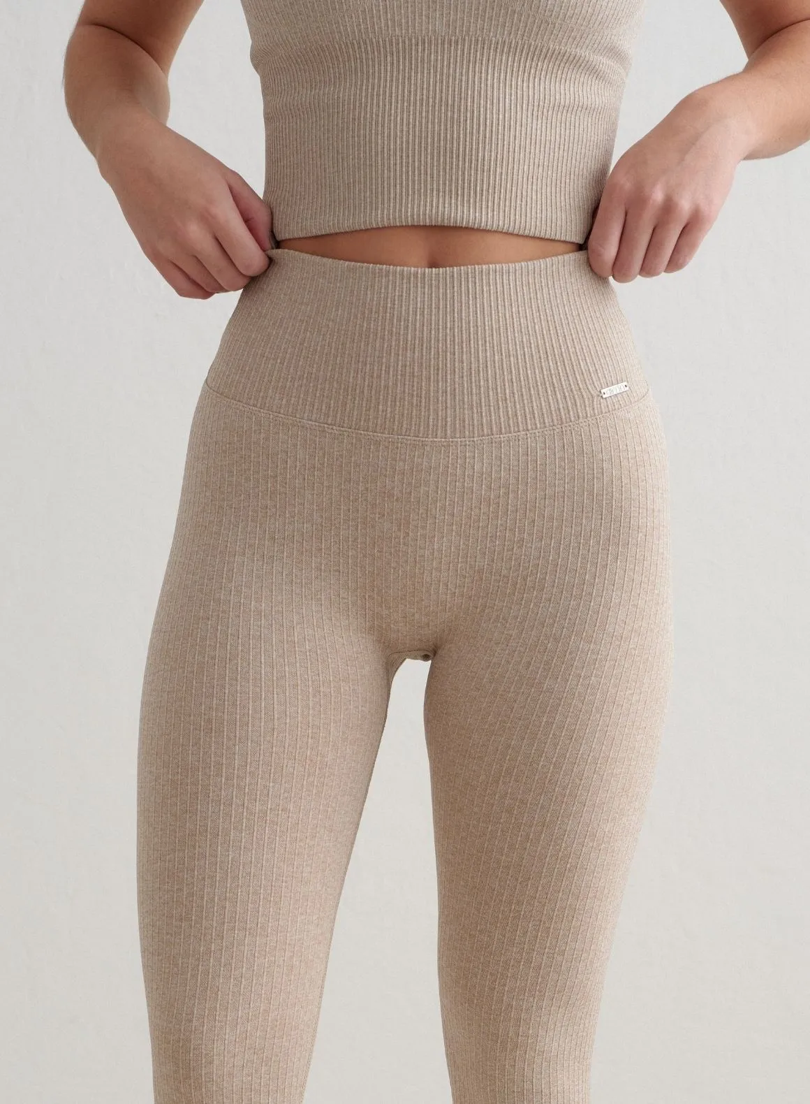 Beige Melange Ribbed Seamless Petite Tights