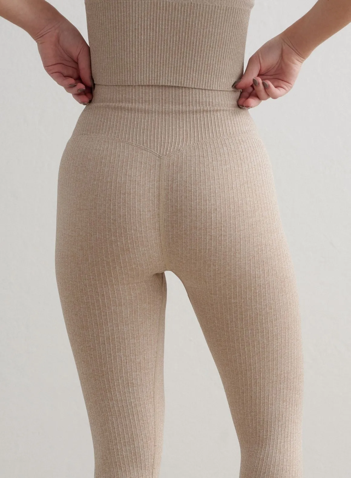 Beige Melange Ribbed Seamless Petite Tights
