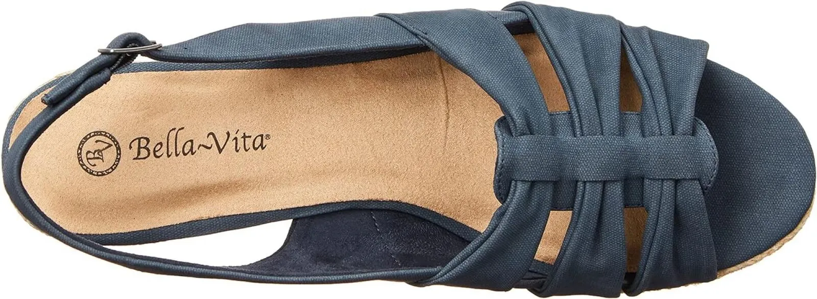 Bella Vita Women's Cheerful Wedge Sandal CHRFL Navy Linen Print Blue 8.5M