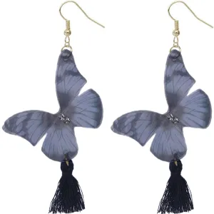 Black Butterfly Tassel Tulle Earrings
