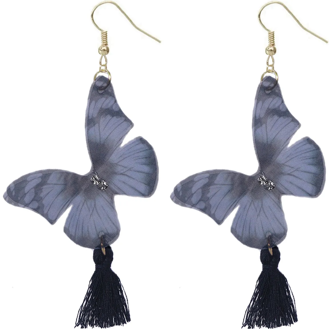 Black Butterfly Tassel Tulle Earrings