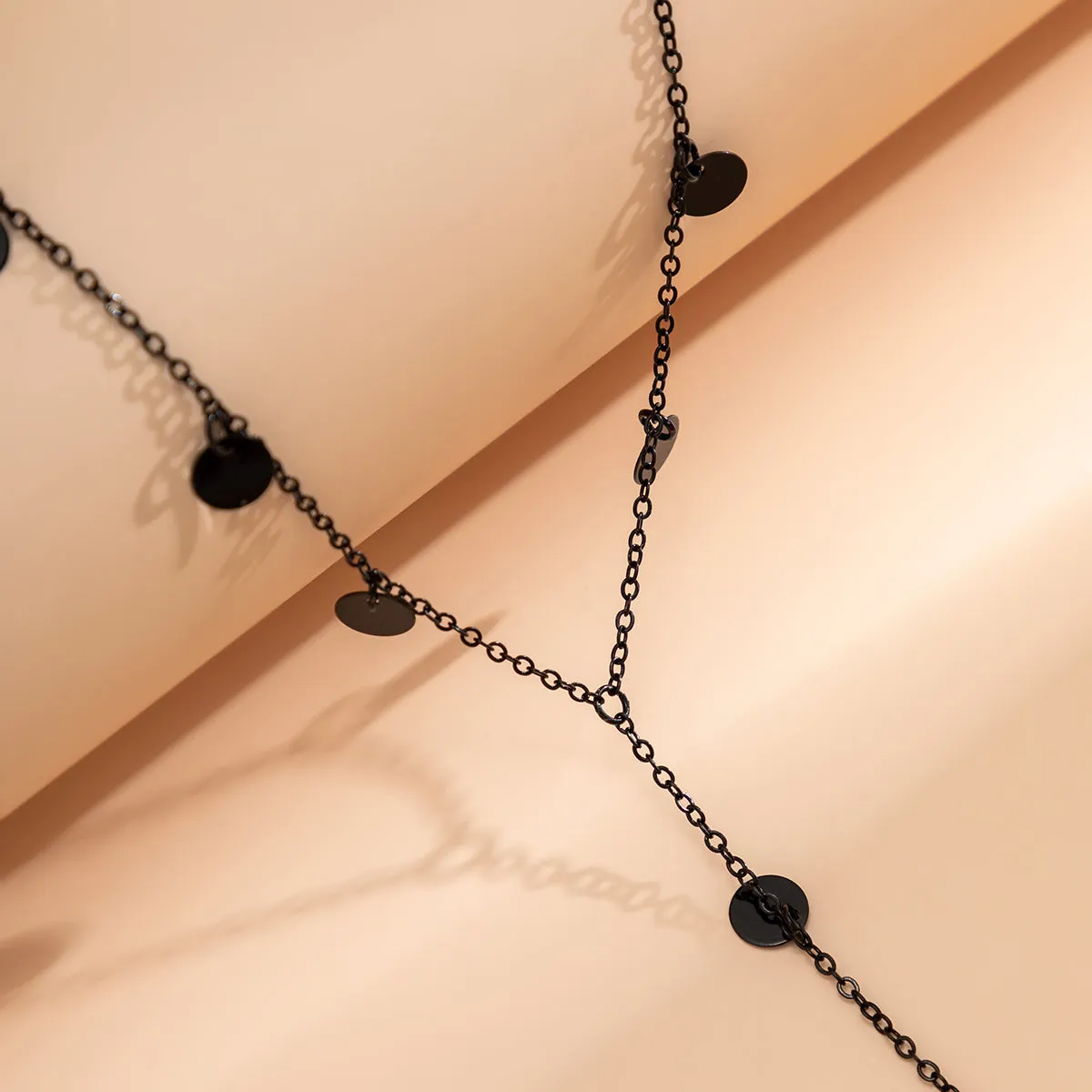 Black Sequin Tassel Lariat Necklace