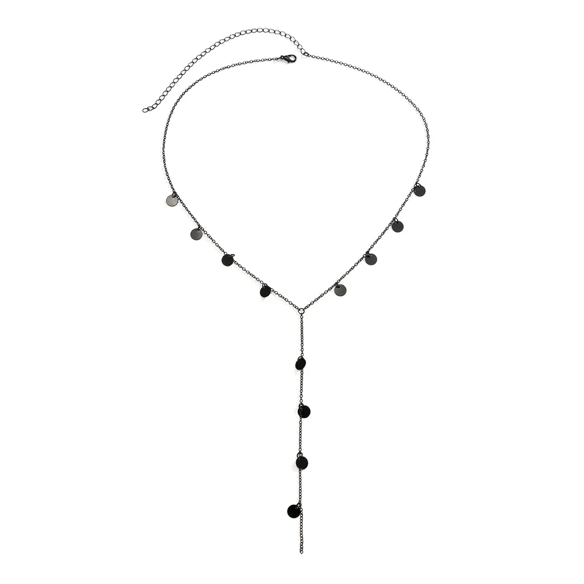 Black Sequin Tassel Lariat Necklace
