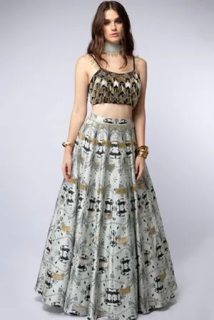 Black Tassel and Khargosh Print Lehenga