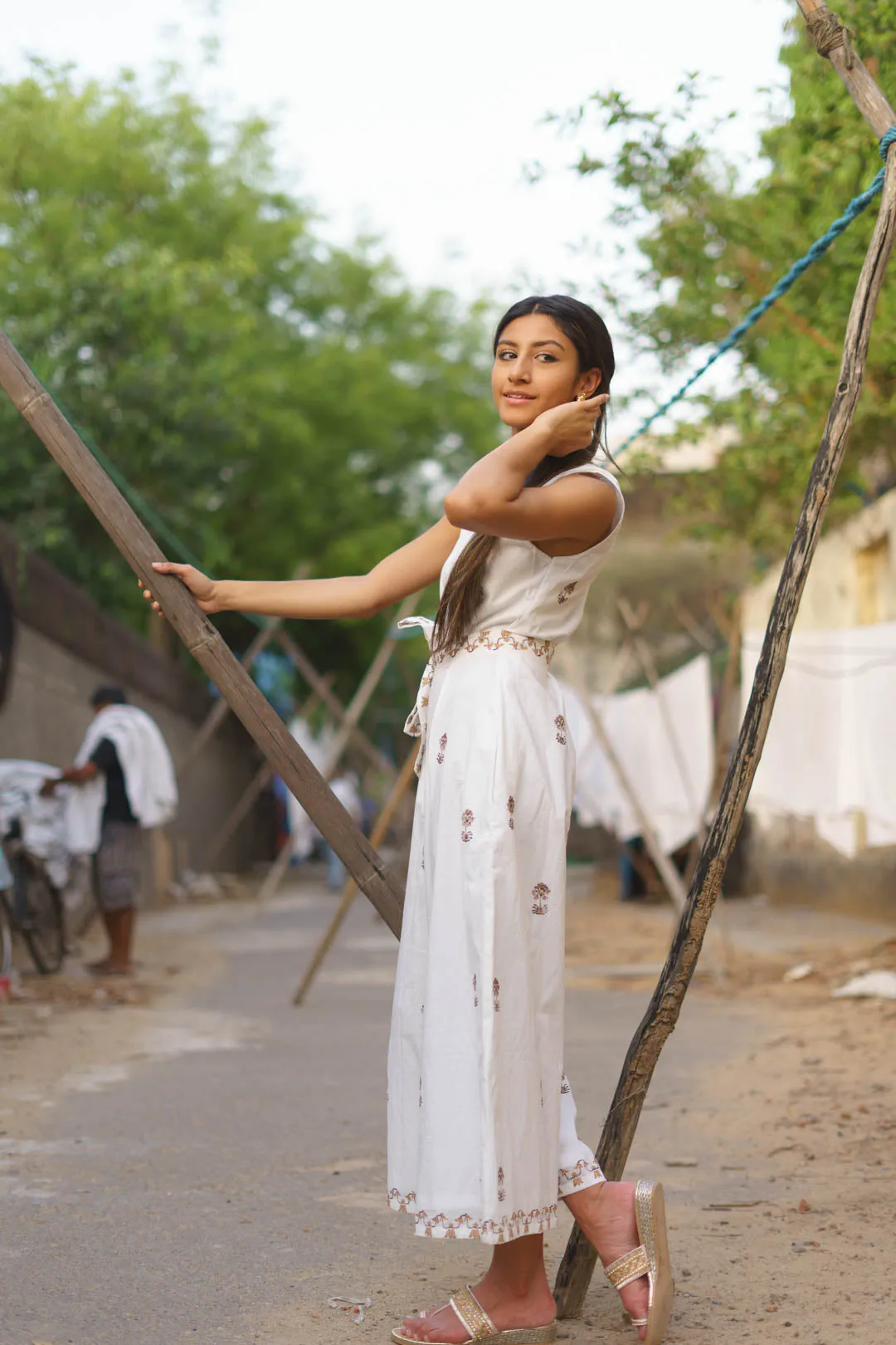 Block Printed White Jumpsuit