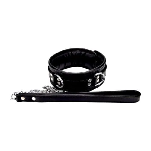 BOUND Leather Collar with Padded Comfort & Padlockable Buckle - 3 D-Rings