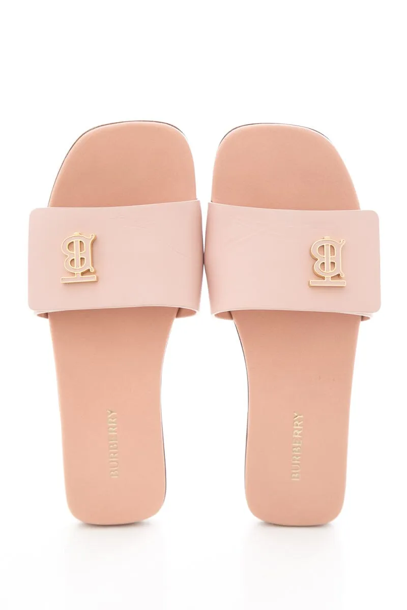 Burberry Sloane Pink Leather Slides SZ 38.5