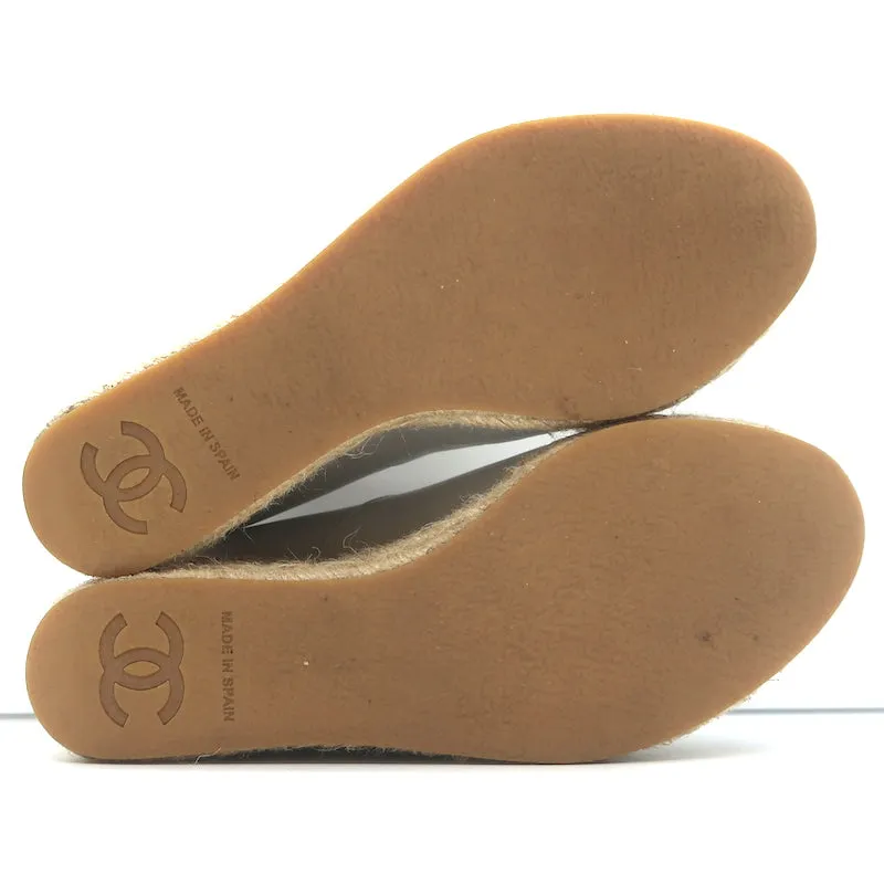 Chanel CC Cap Toe Espadrille Wedge Pumps Cream Leather & Black Suede Size 36