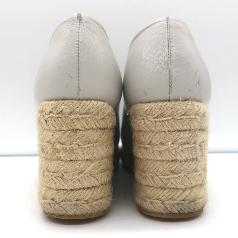 Chanel CC Cap Toe Espadrille Wedge Pumps Cream Leather & Black Suede Size 36