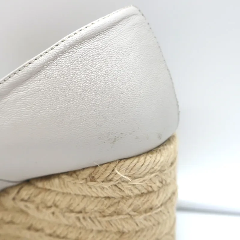 Chanel CC Cap Toe Espadrille Wedge Pumps Cream Leather & Black Suede Size 36