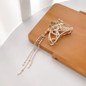Chic Pearl Chain Tassel Butterfly Chignon Claw Clip Hair Clip