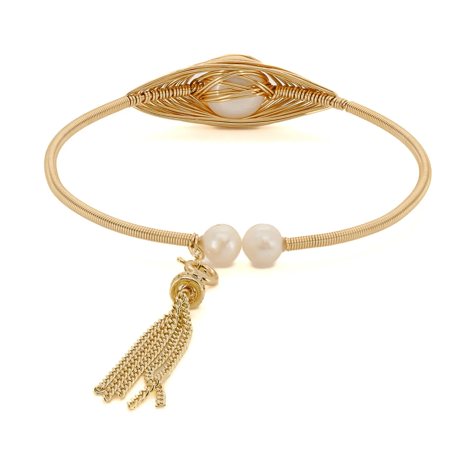 Cleopatra Gold & Pearl Tassel Cuff Bracelet