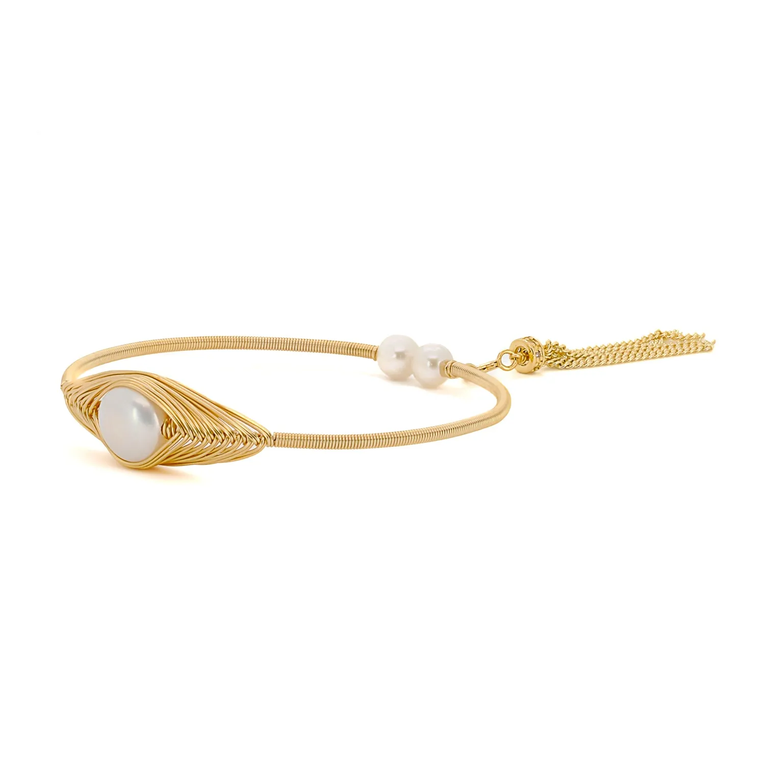 Cleopatra Gold & Pearl Tassel Cuff Bracelet