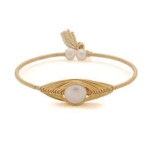 Cleopatra Gold & Pearl Tassel Cuff Bracelet
