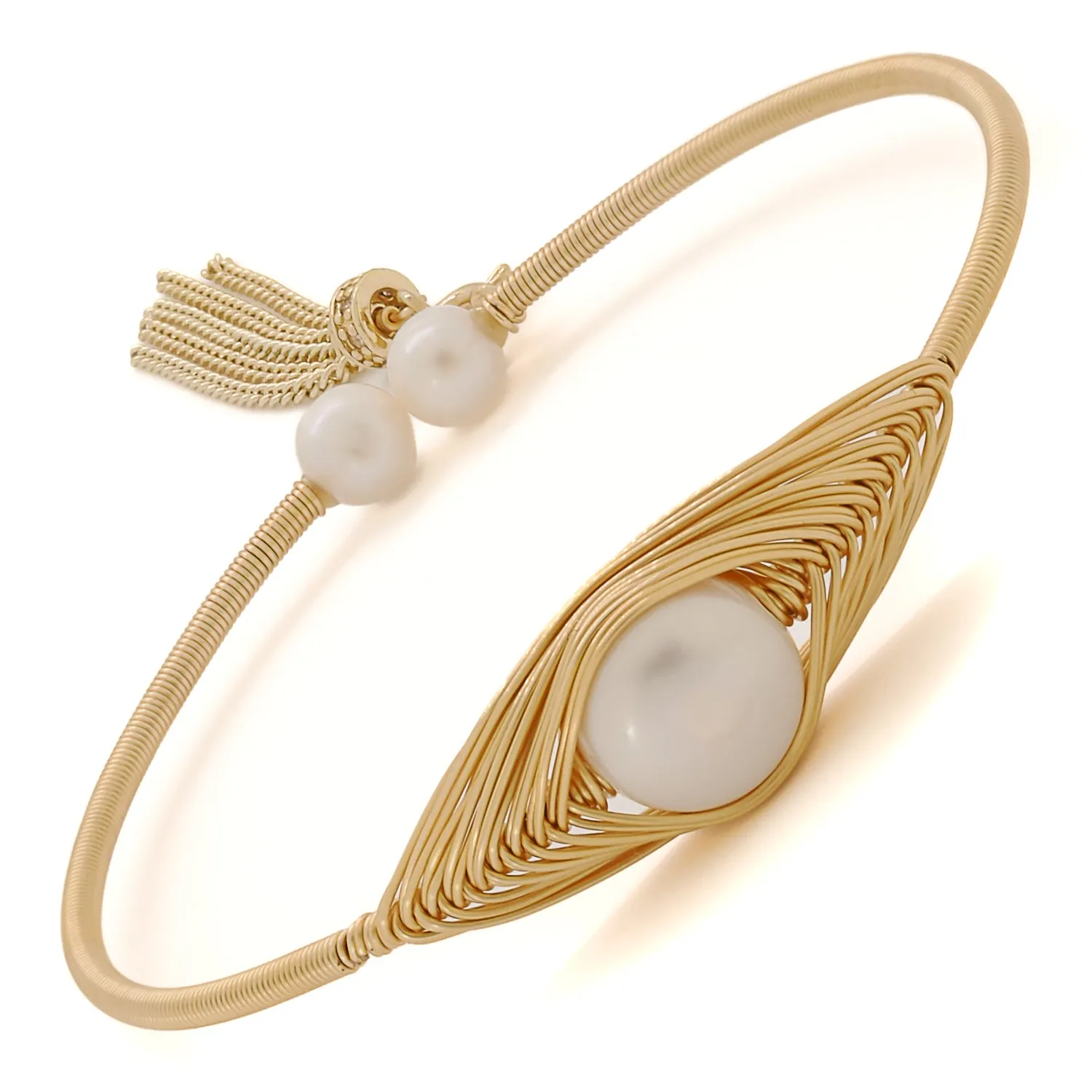 Cleopatra Gold & Pearl Tassel Cuff Bracelet
