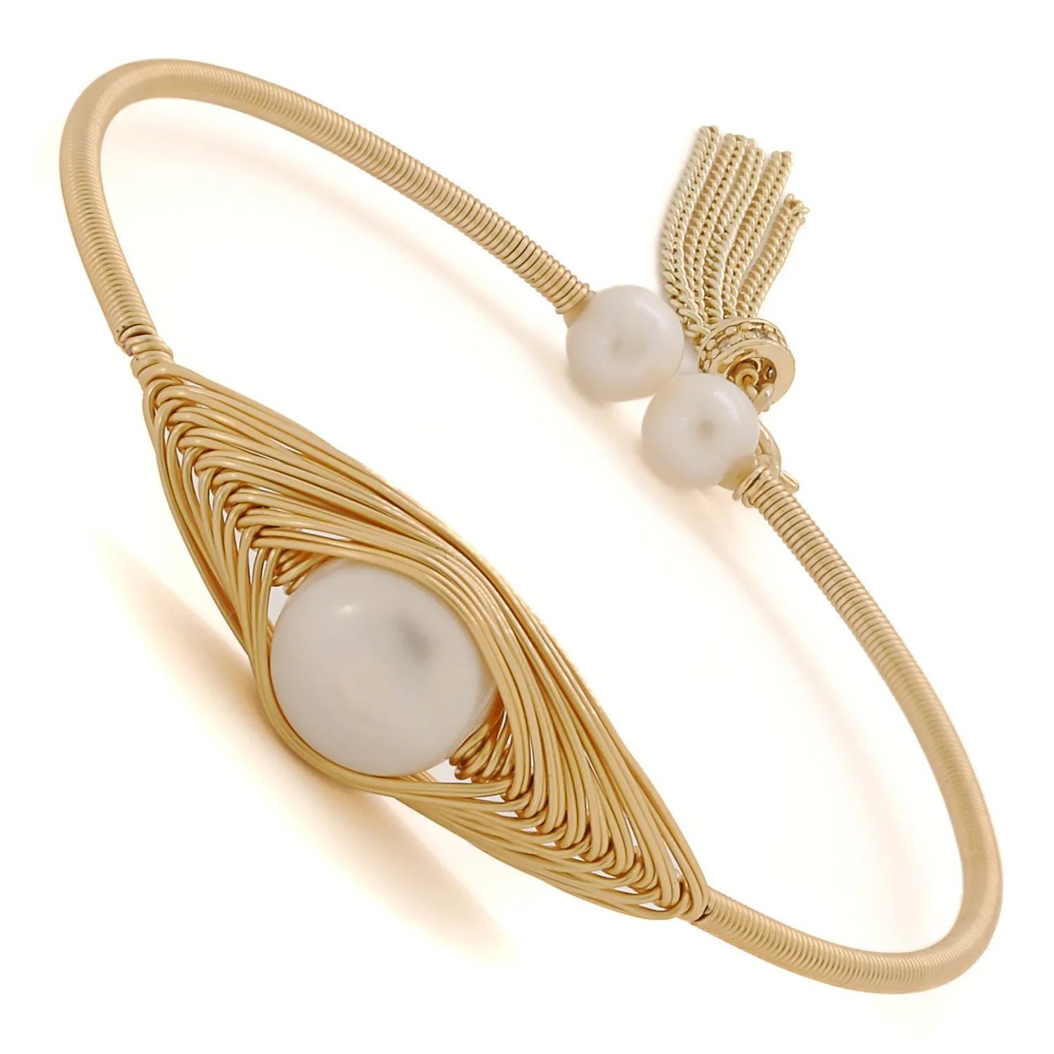 Cleopatra Gold & Pearl Tassel Cuff Bracelet