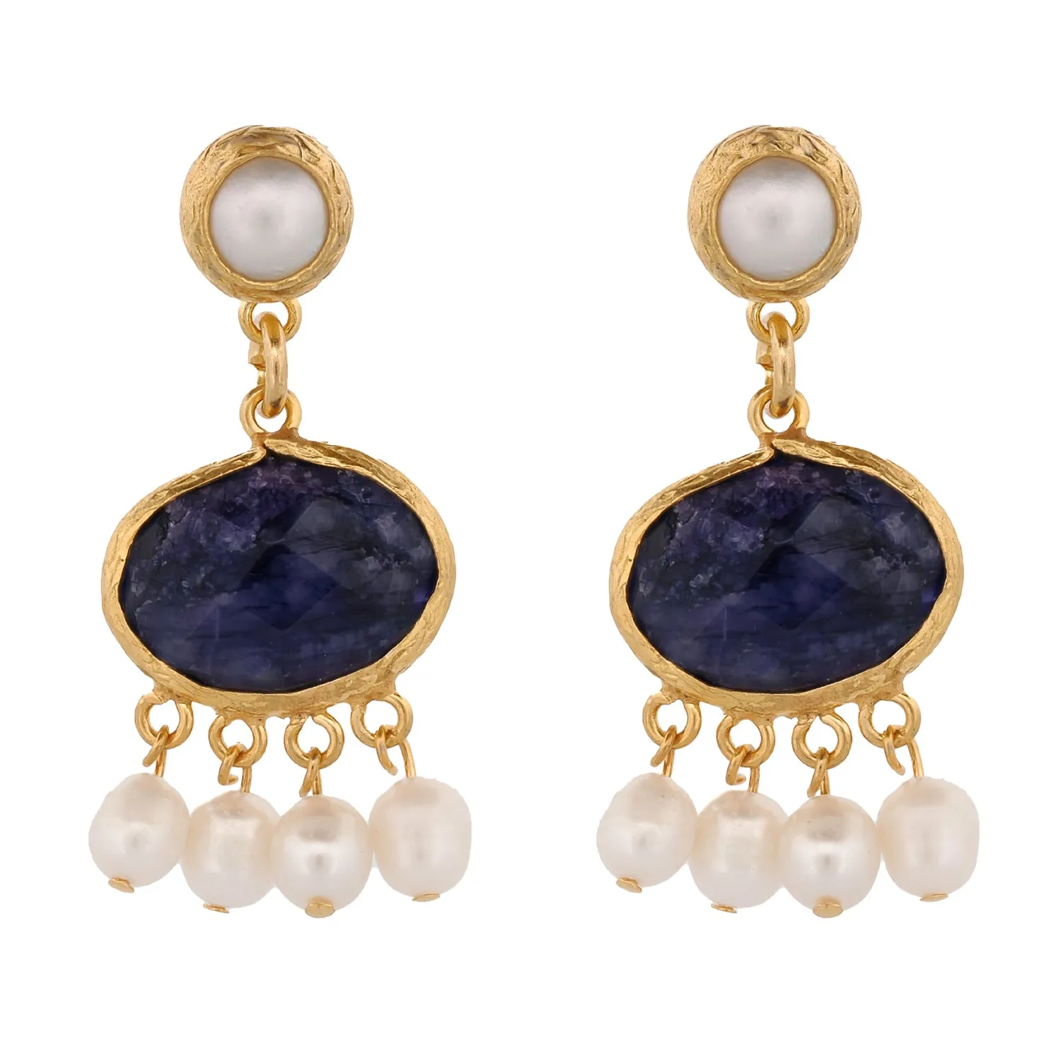 Cleopatra Pearl & Sapphire Stone Tassel Earrings