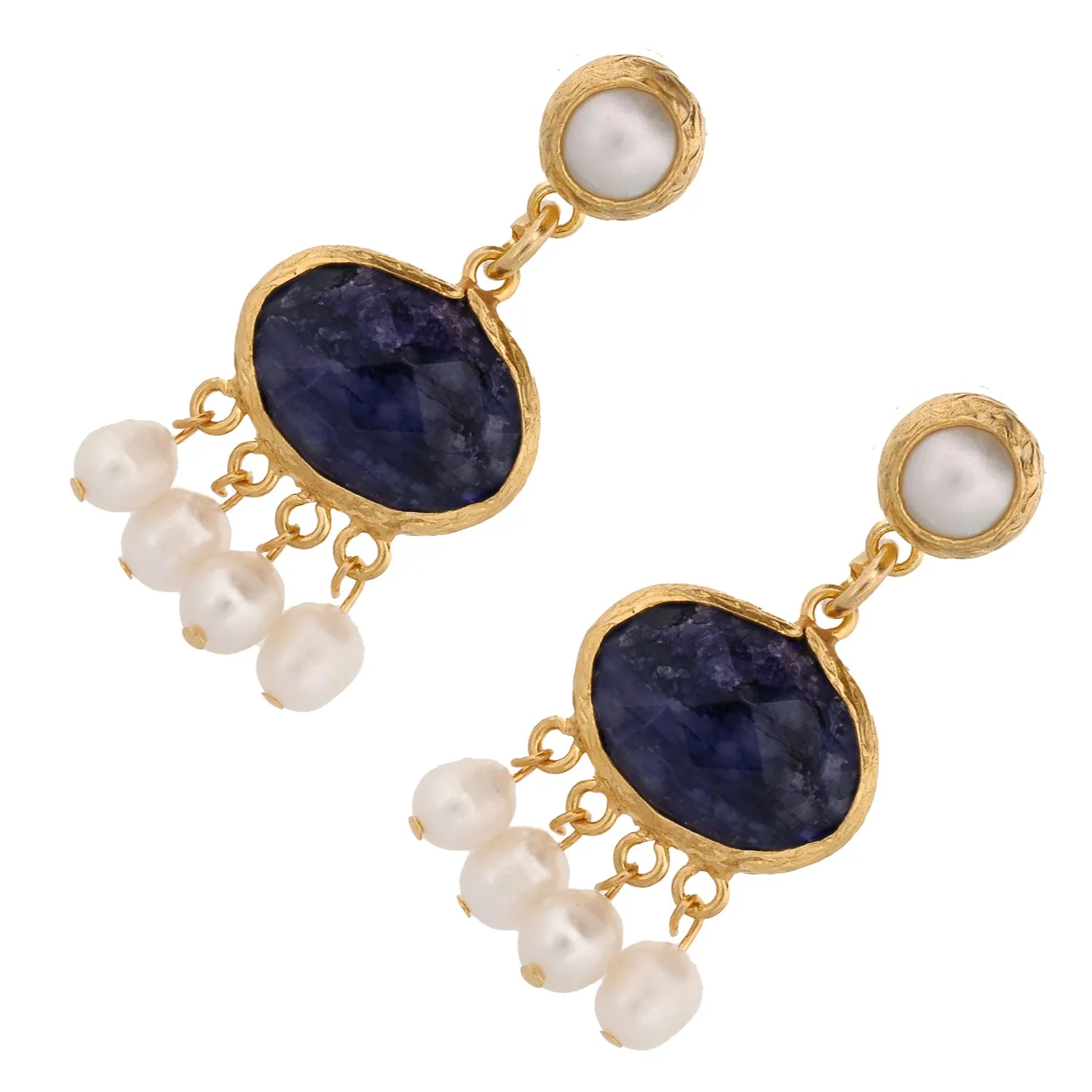 Cleopatra Pearl & Sapphire Stone Tassel Earrings