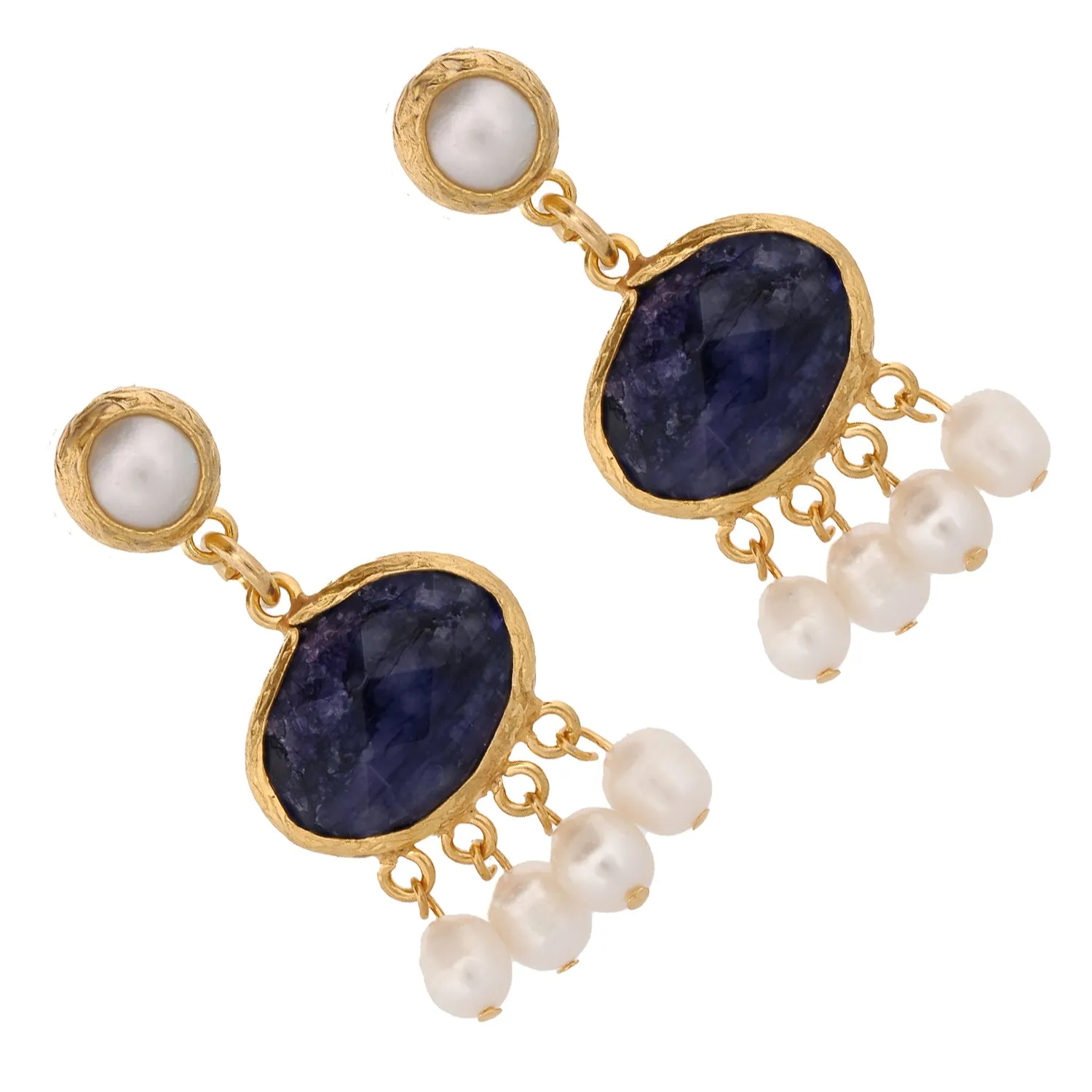 Cleopatra Pearl & Sapphire Stone Tassel Earrings